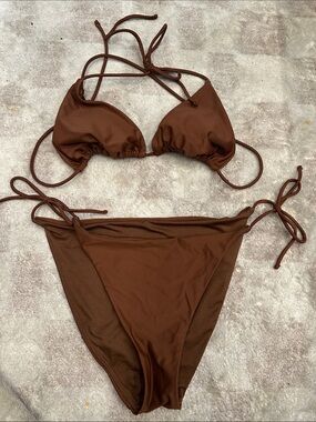 aerie Chocolate Brown Tie-Side Triangle Bikini